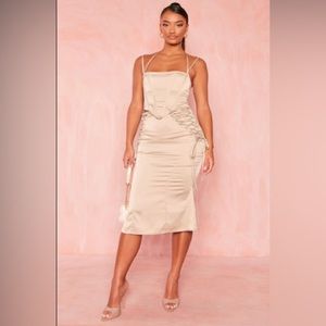 Pretty Little Thing Satin lace up corset top and skirt set